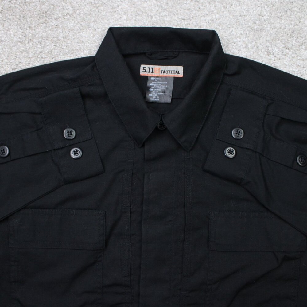 5.11 Tactical Shirt Mens Large-Tall LT Black Long Sleeve Button Up Double Pocket